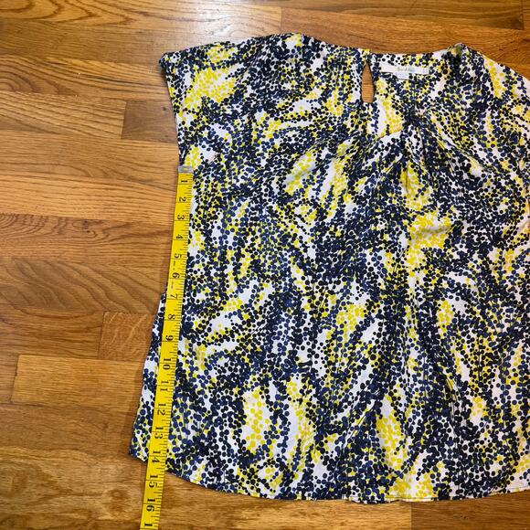 Boden Women’s 6 Blue Yellow Polka Dot Silk Blend Key Hole Short Sleeve Blouse - Picture 4 of 8